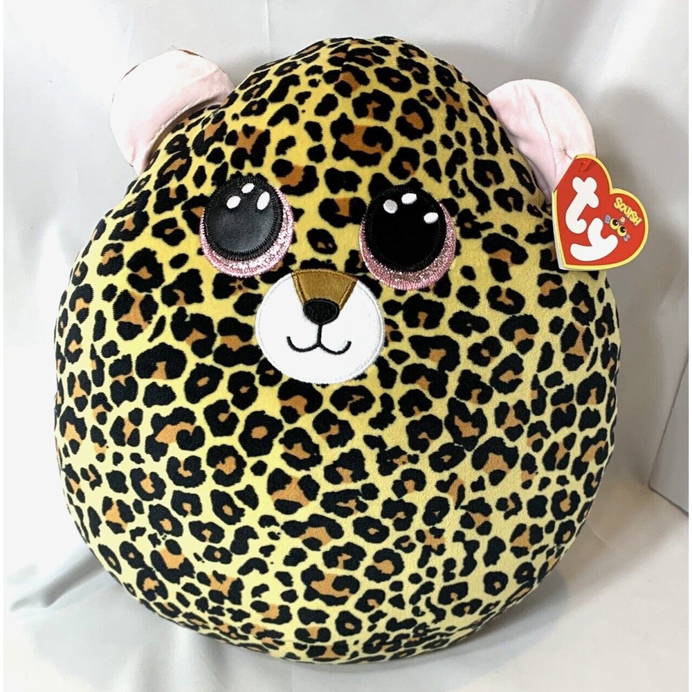 NEW Ty Squish a Boos Livvie Leopard Plush 13 inch Stuffed Animal Pillow w Tag